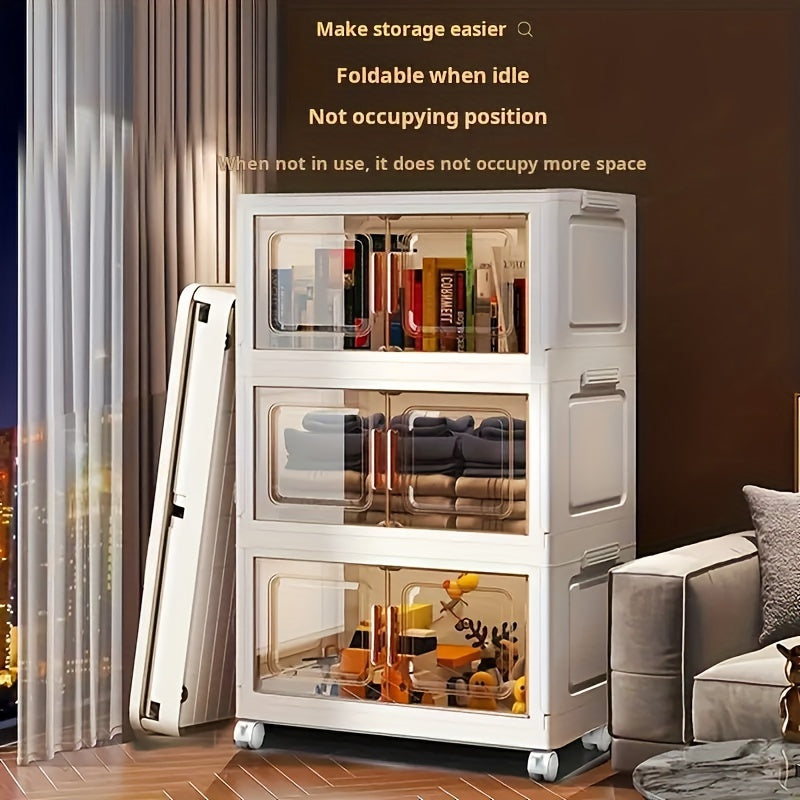 Foldable Storage Cabinet on Wheels Weatherproof Dustproof Bug-proof with Magnetic Doors for Home Use