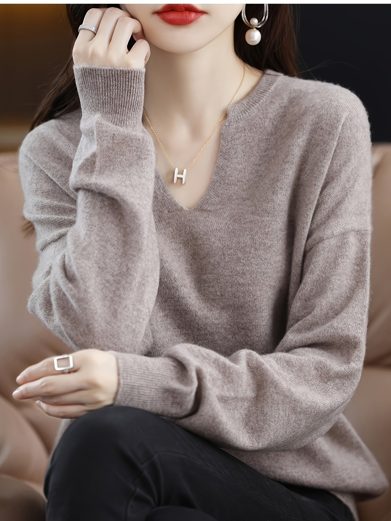 Plus Size Women's V-Neck Long Sleeve Top Tummy Control Casual Pullover