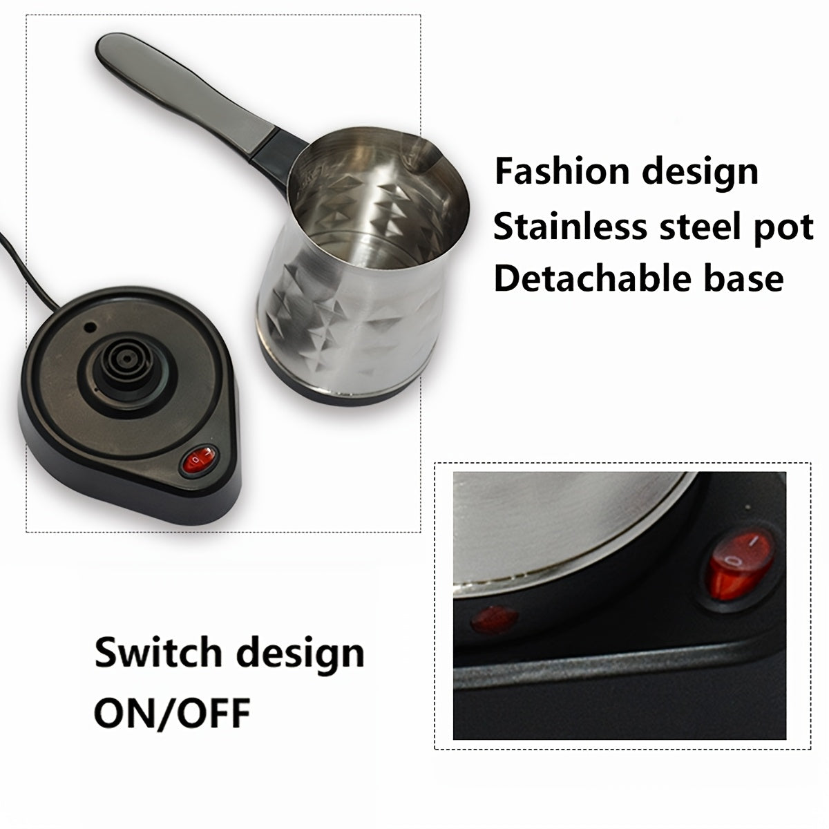 Cafetera compacta de acero inoxidable 600W 500ml eléctrica para espresso, té, leche