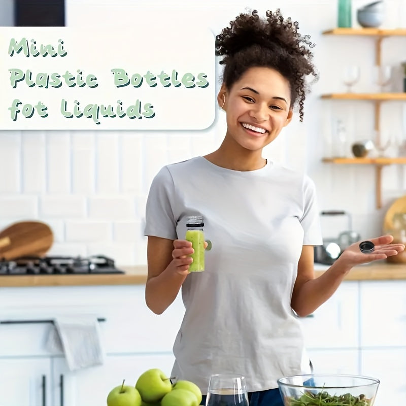 12 ta kichik plastik shisha to'plami, 2oz, yopiladigan, suyuqliklar uchun ko'k funnel bilan