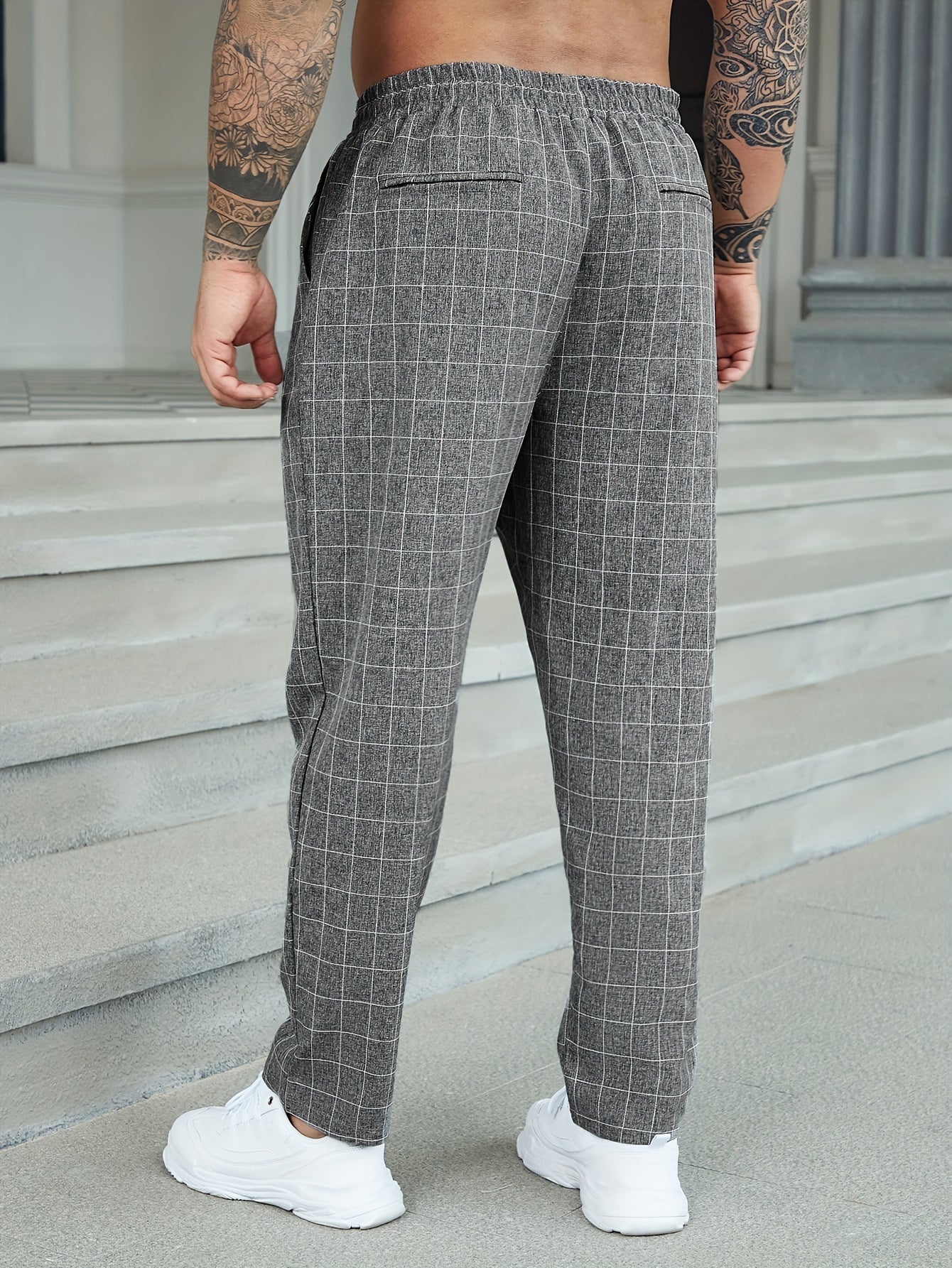 Мужские брюки больших размеров с зауженным кроем и клетчатым узором, повседневные, классический крой