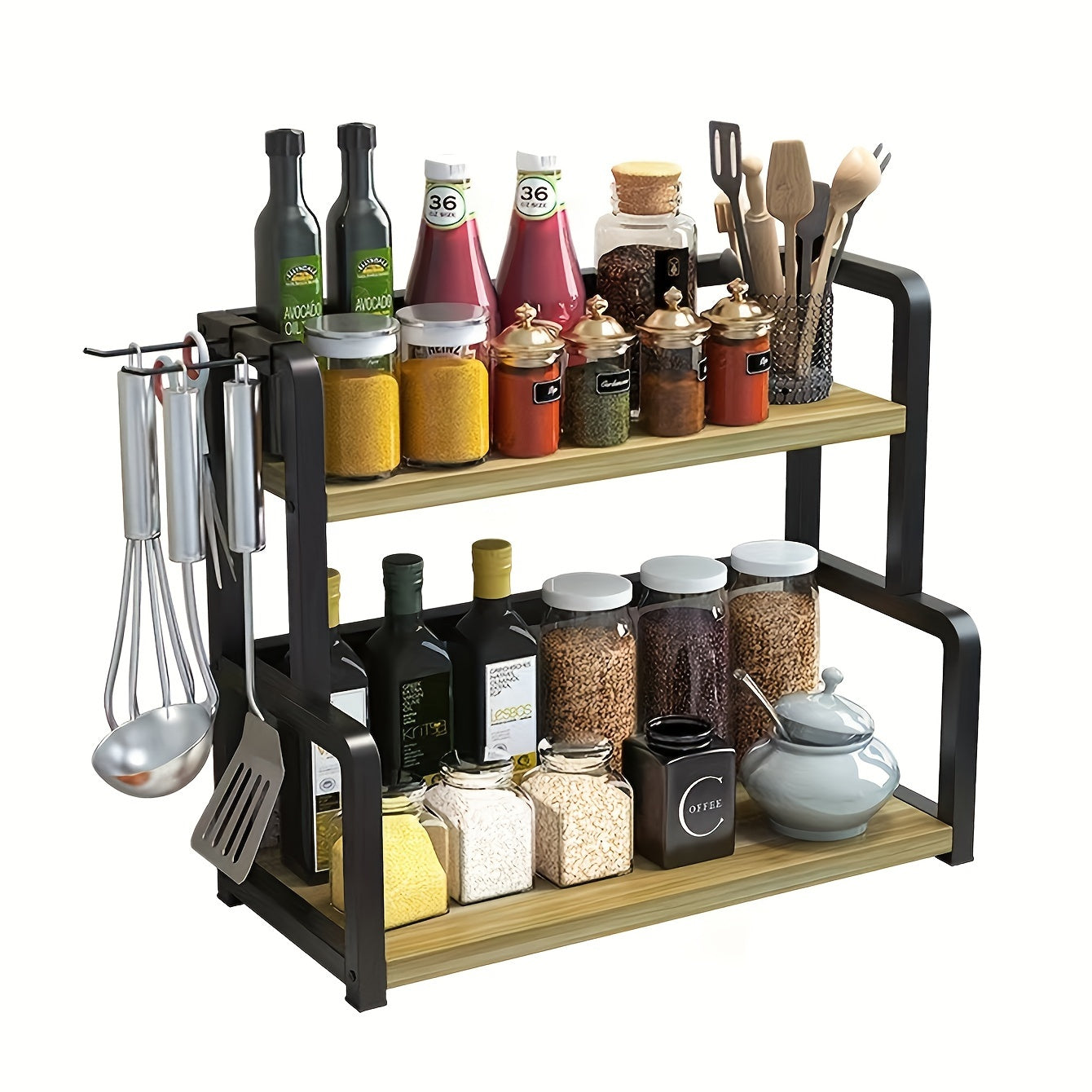 Stainless Steel Kitchen Storage Rack with Multi-Layer Seasoning Organizer