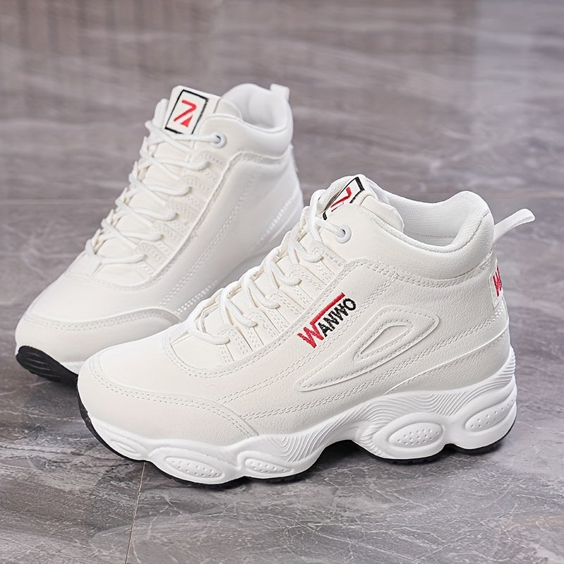Women's White High-Top Sneakers with Rubber Sole and Breathable Fabric
