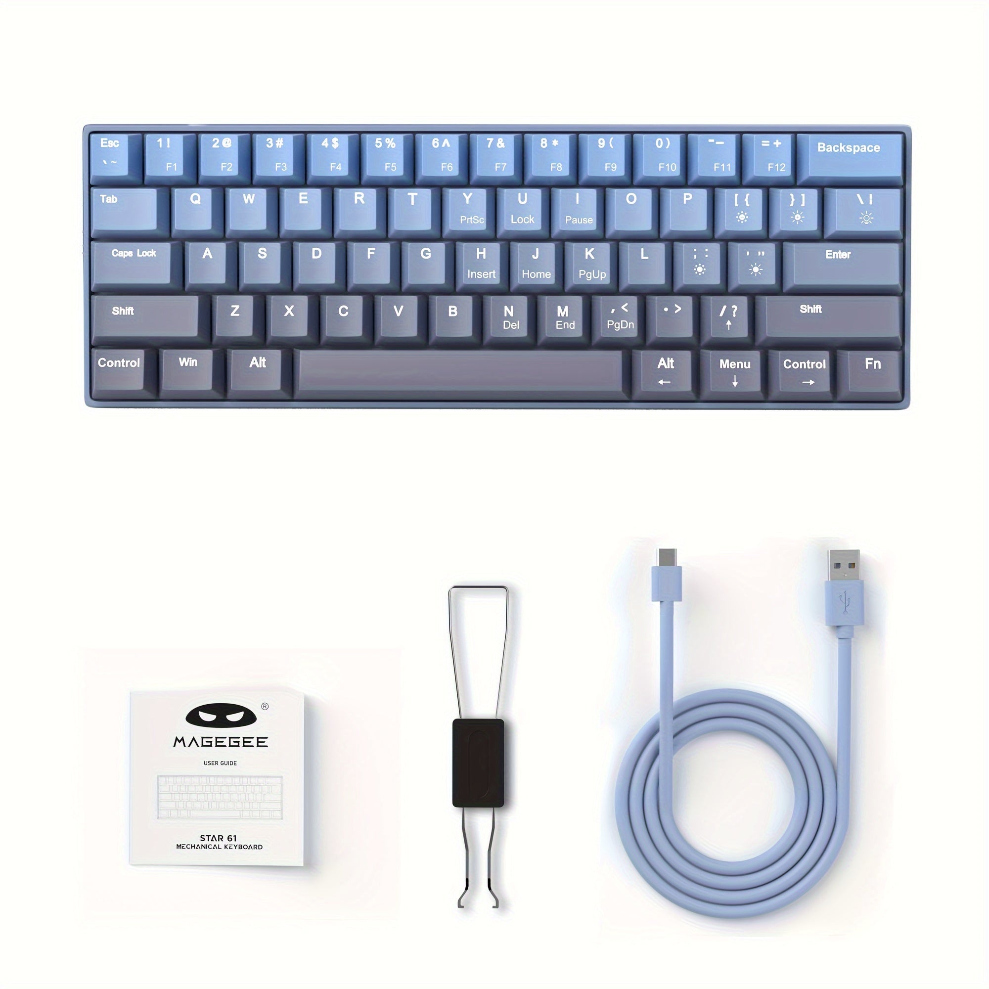 Ergonomic 60% Mechanical Gaming Keyboard Blue Switches Sea Blue Backlit Compact USB