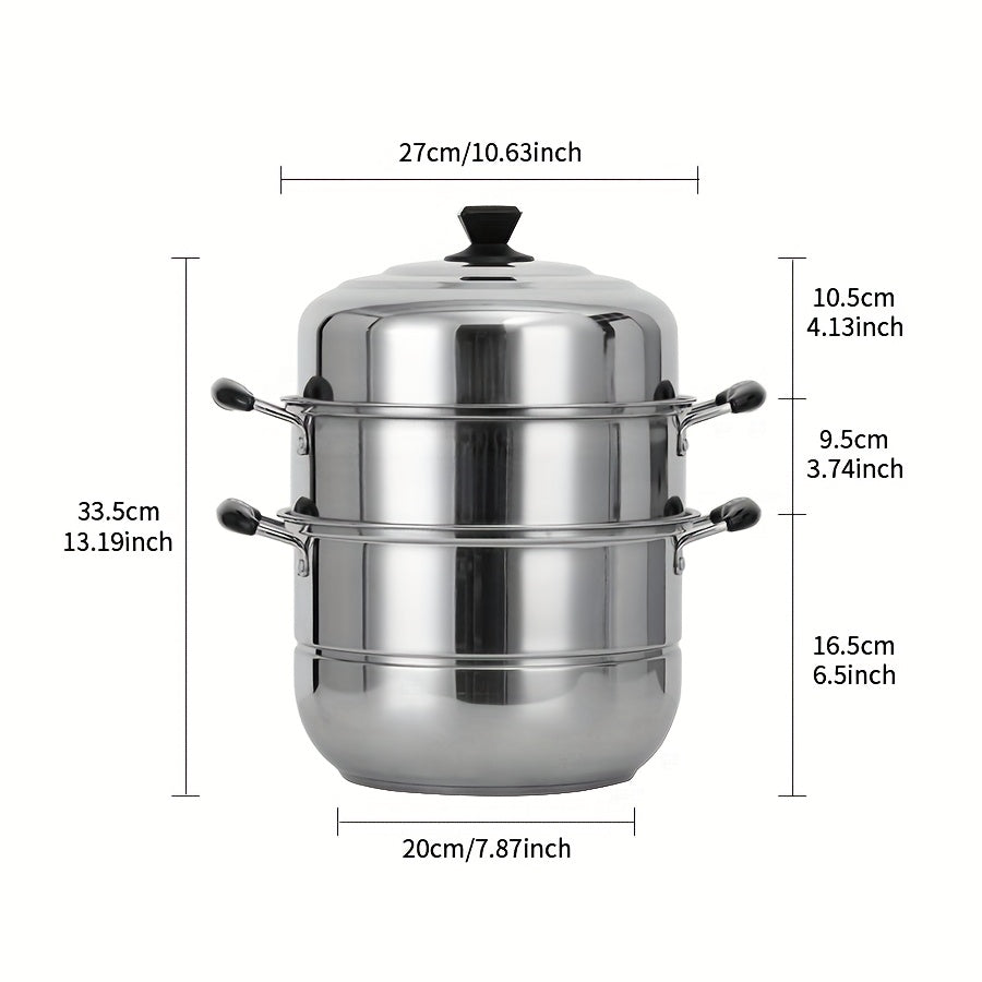 4-Piece Stainless Steel Steamer Set with 3-Tier Stackable Design for Cooking and Steaming