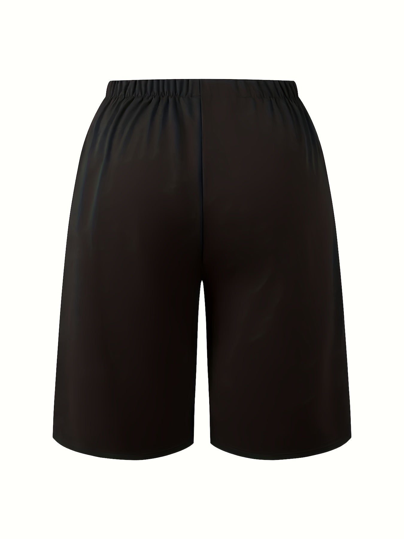 Plus Size Women's Elastic Waist Casual Mid-Length Shorts Black Burgundy 2 Pack