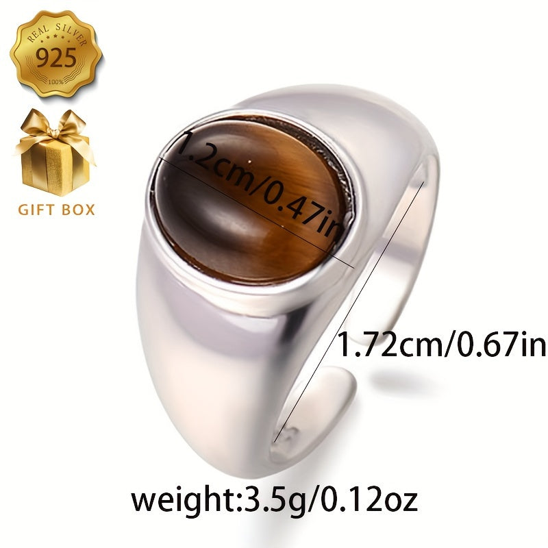 Zarif 925 sterling kumushda uslubli Tiger Eye tosh uzuk - gippoallergen, har kuni kiyish va sovg'a berish uchun ideal