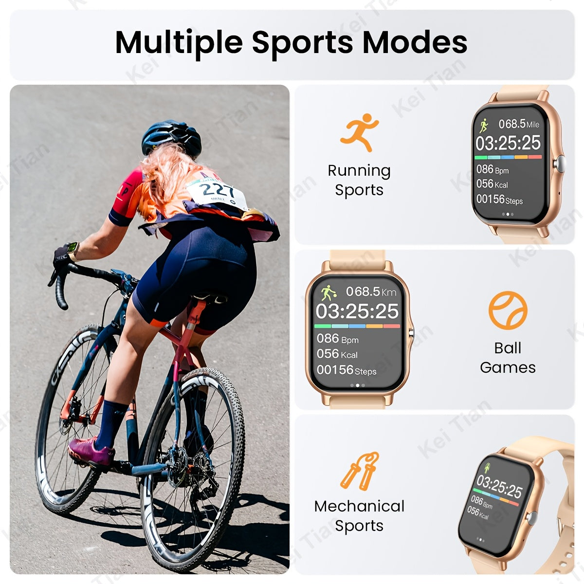 Smartwatch 4.65cm Touch Screen Multi-Sport Tracking Wireless 5.0 Beige Strap