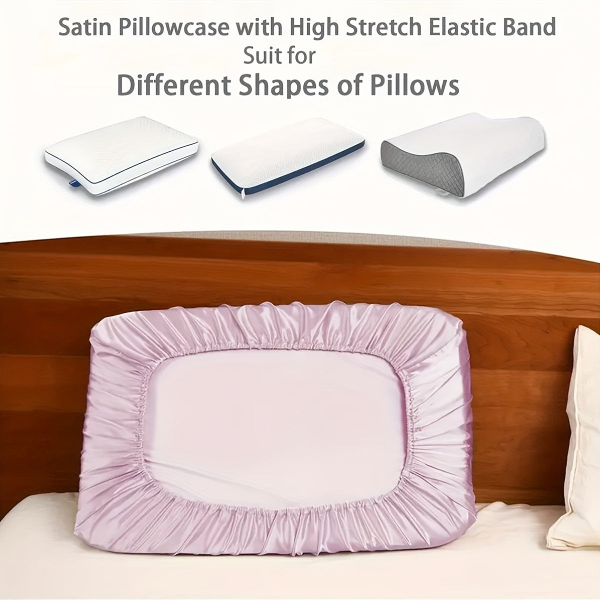 Set of Two Satin Pillowcases with Elastic Band, Soft 100% Polyester, Easy Care