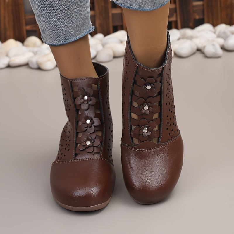 Women Retro Ankle Boots Faux Cover Chunky Heel Zipper Mid-Heel