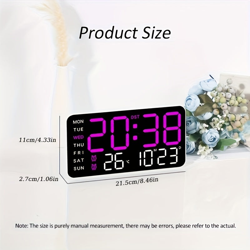 Digital Wall Clock with Temperature Date Time Alarms and Snooze Battery Powered
