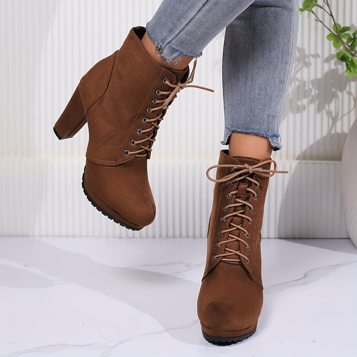 Women’s Combat Boots Fabric Lace-Up Chunky Heel Platform All-Season