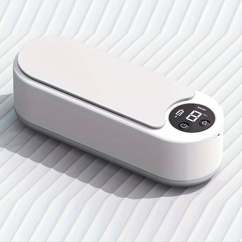 Очиститель очков с высокочастотными звуковыми волнами с беспроводным управлением, USB перезаряжаемый, многофункциональная очистка для очков и аксессуаров, стильный белый дизайн с цифровым дисплеем, прочный пластик