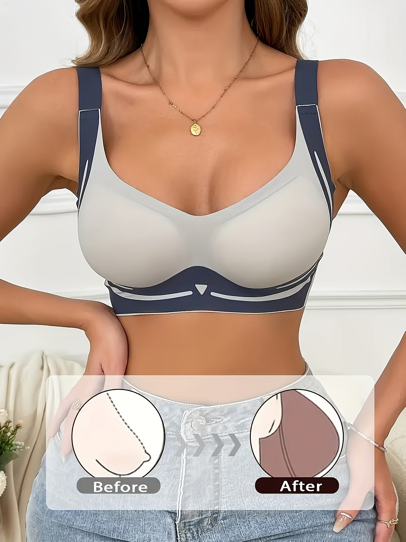 Plus Size Women's Summer Seamless Bra Set with Pattern and Color Block