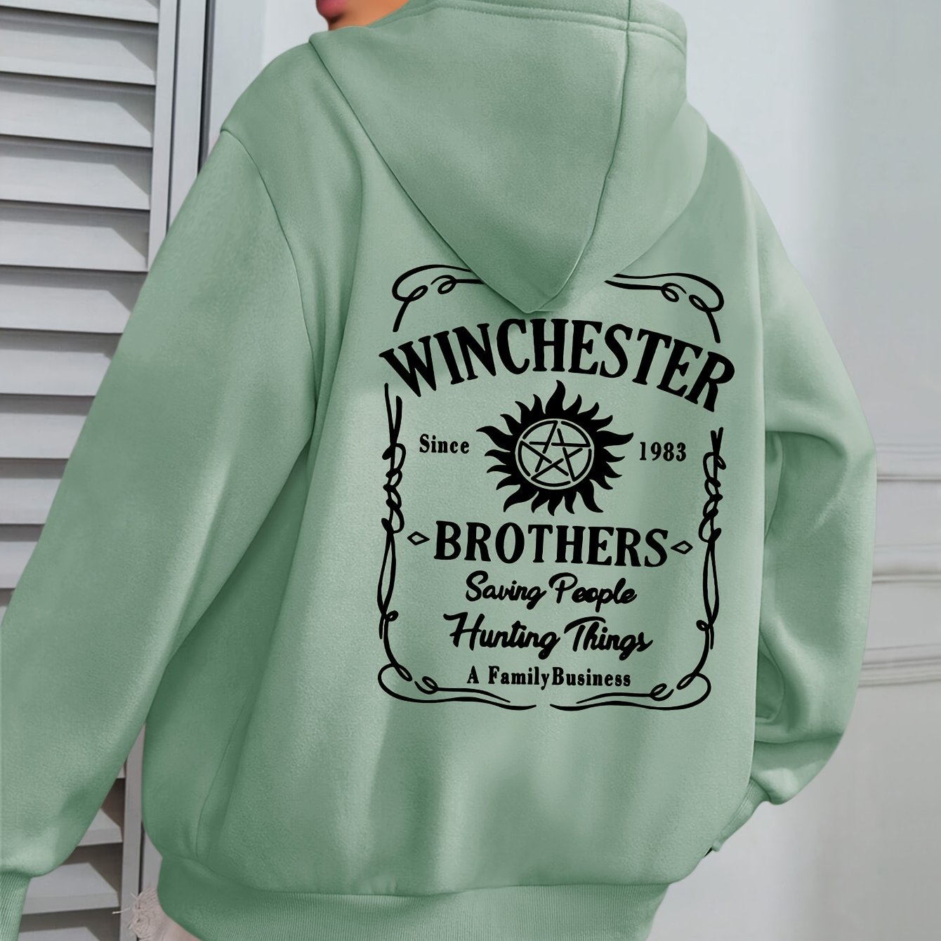 Plus Size Green Hoodie Casual Pullover with Star Floral Design