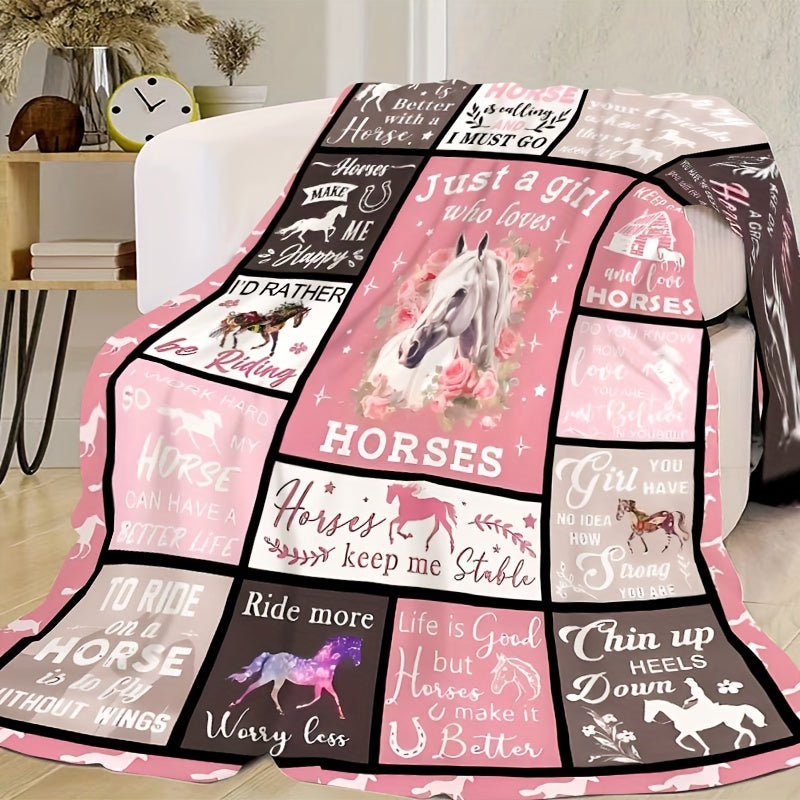 Horse-Inspired Flannel Throw Blanket for Girls All-Season Hypoallergenic Digital Print