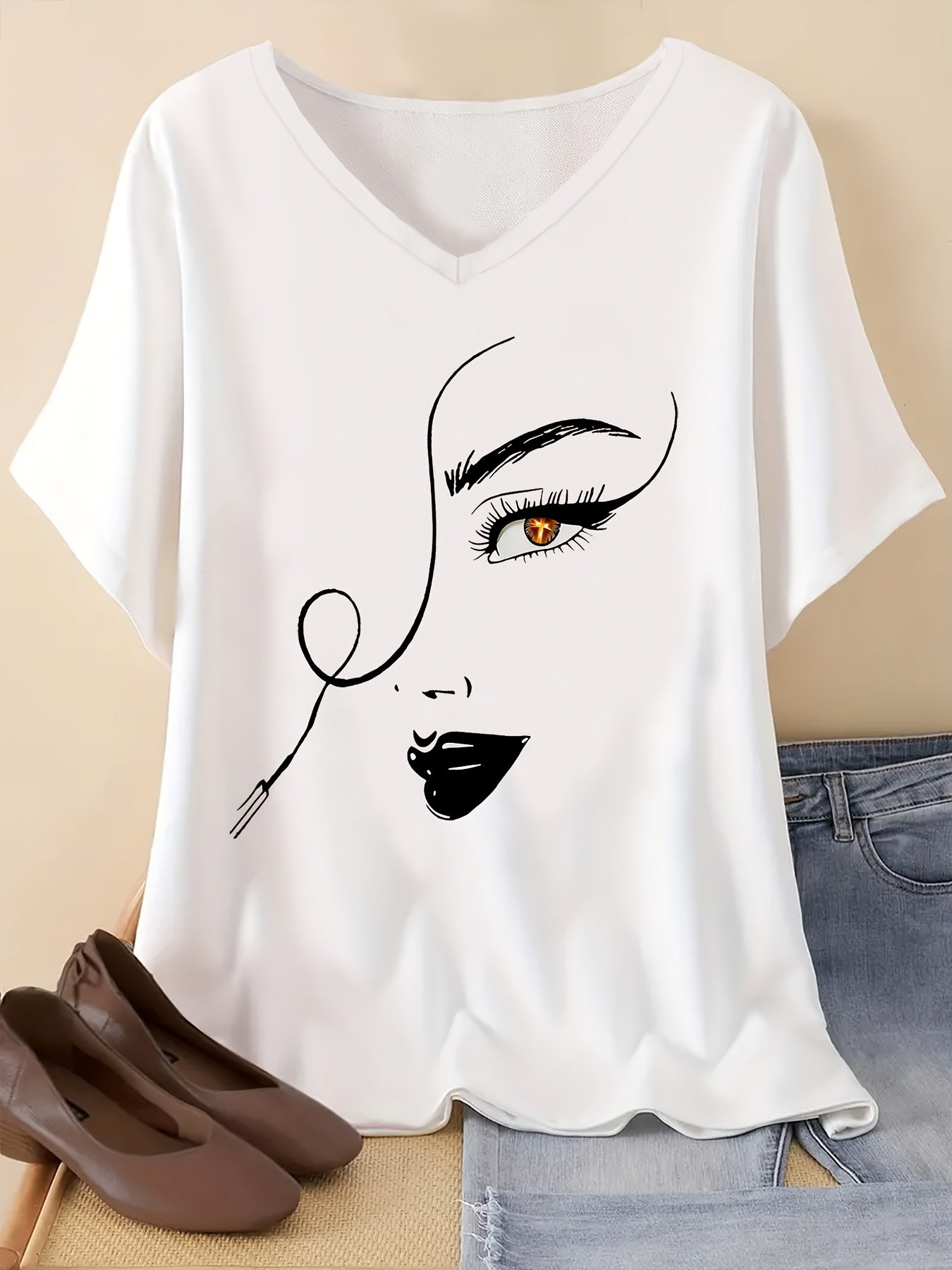 Туника для женщин больших размеров светло-серого цвета с V-образным вырезом и рукавами баттерфляй, повседневный стильный топ