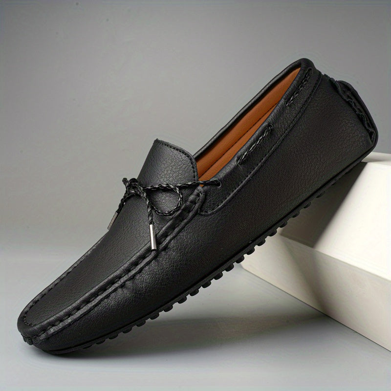 Men's Leather Bowknot Moccasin Loafers Non-Slip Slip-On Driving Shoes for Spring Summer
