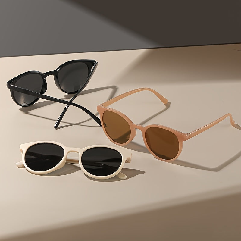 Unisex Anti-glare Round Cat Eye Sunglasses Set of 3 for Travel Beach Parties