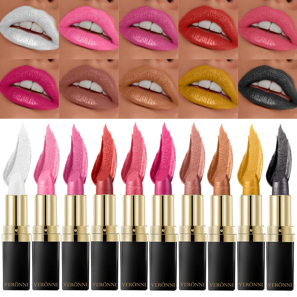 Women Waterproof Lipstick with Hydrating Shine and Metallic Finish