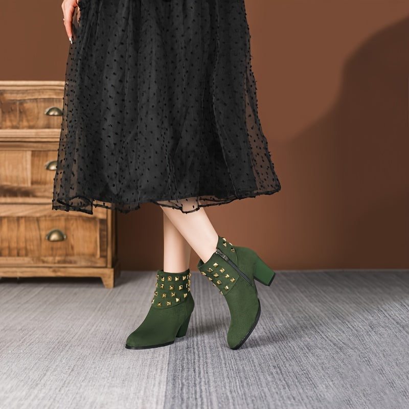 Women Ankle Boots Flannel Solid Color Chunky Block Heel Winter Shoes