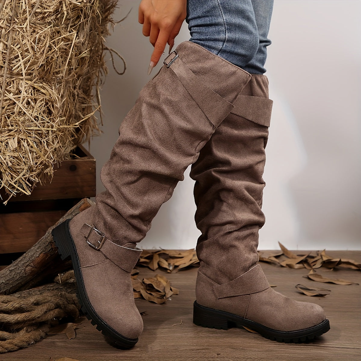 Women's Chunky Platform Ankle Boots Fabric Upper Low Heel Casual Shoes