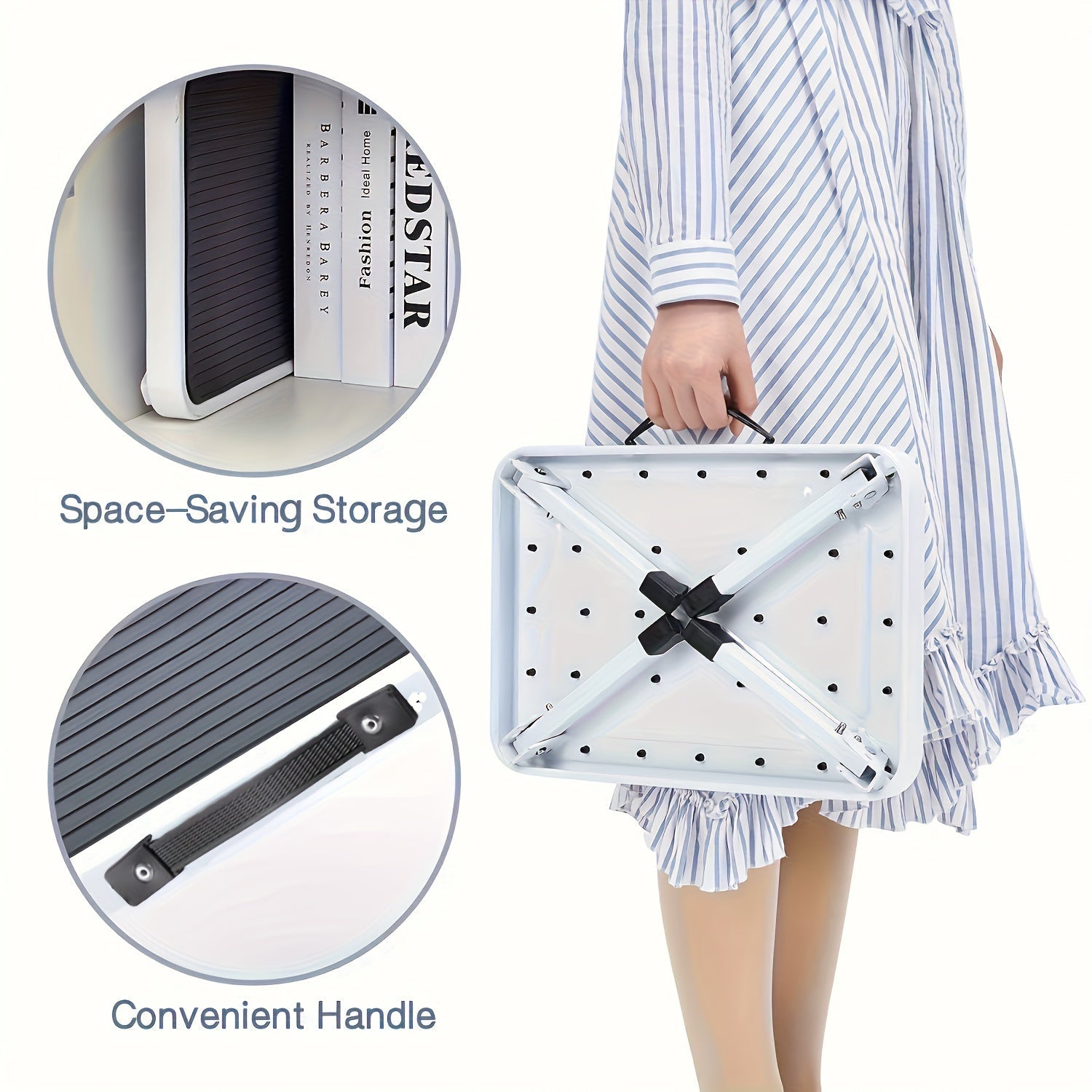 Taburete plegable negro con asa para uso en cocina, oficina y hogar