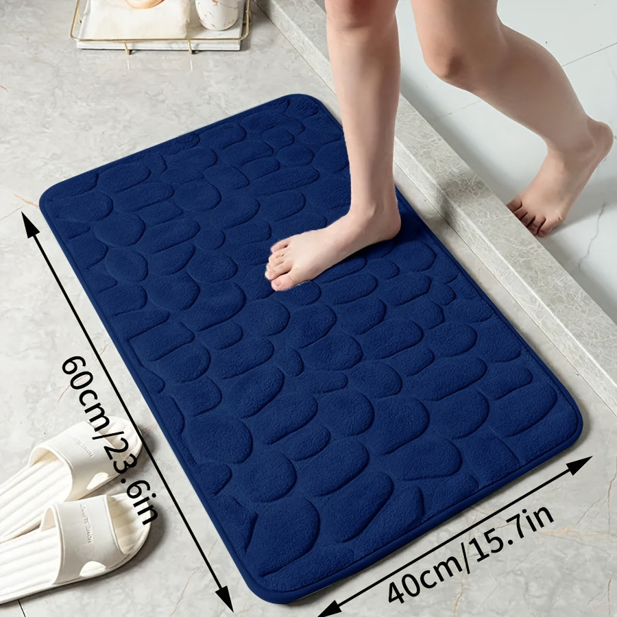 Memory Foam Bath Mat with Ultra-Absorbent Knit Fabric Non-Slip Stone Embossed Design