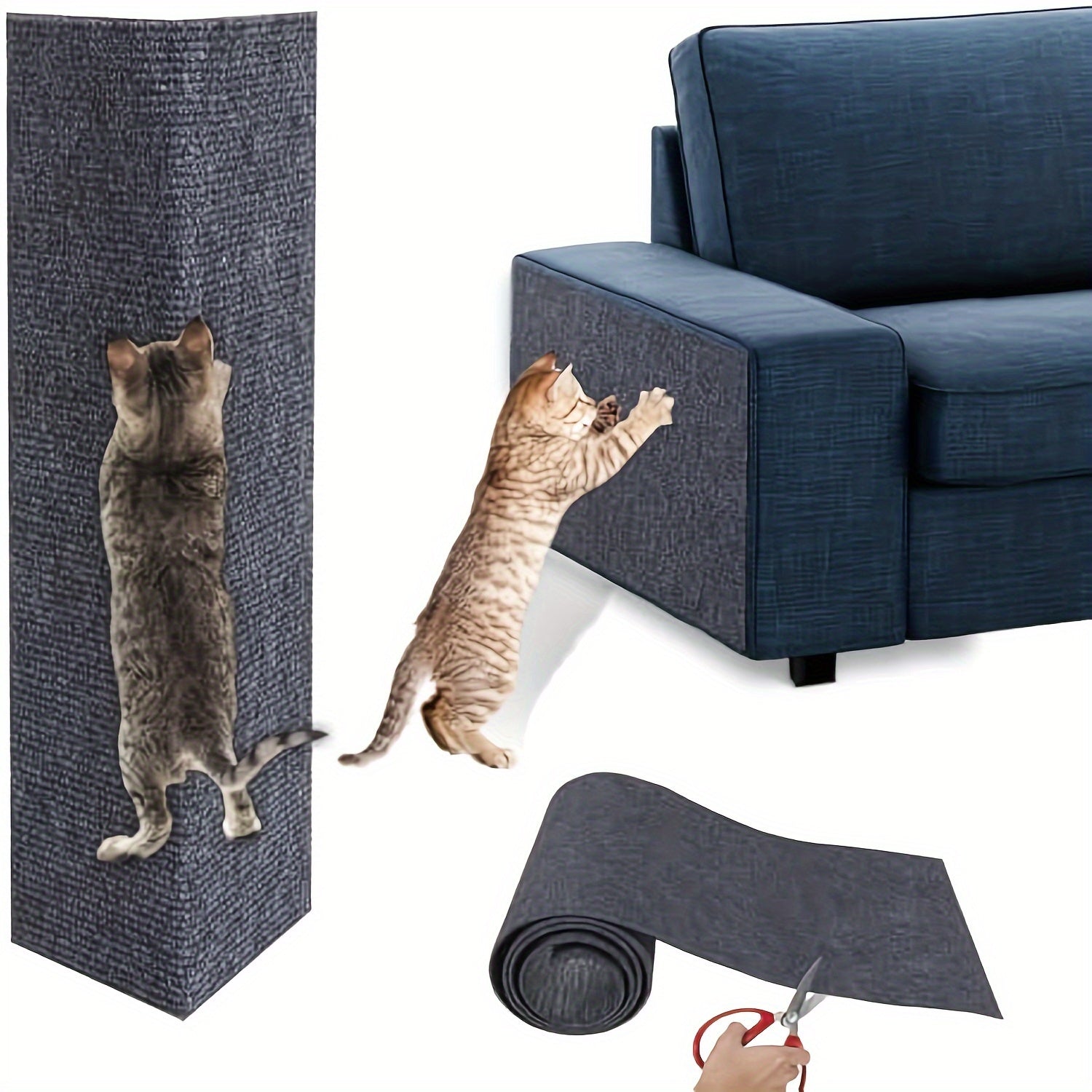 Self-Adhesive Cat Scratching Mat 39.88cm x 199.9cm Durable Synthetic Fiber Furniture Protector