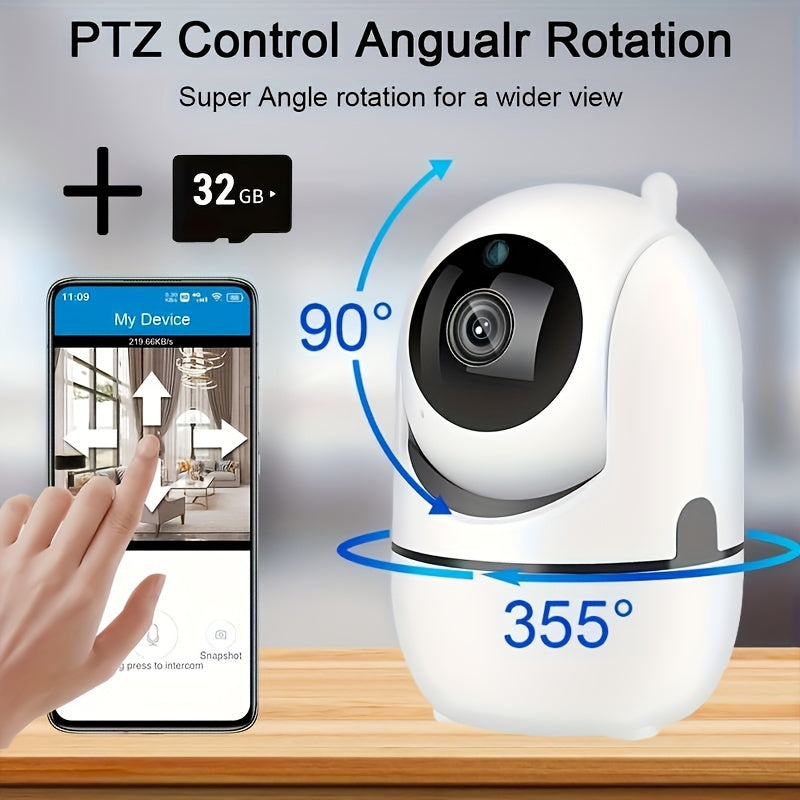 HD WiFi камера безопасности с автоматическим отслеживанием, ночным видением, обнаружением движения, двусторонним звуком, питание от USB