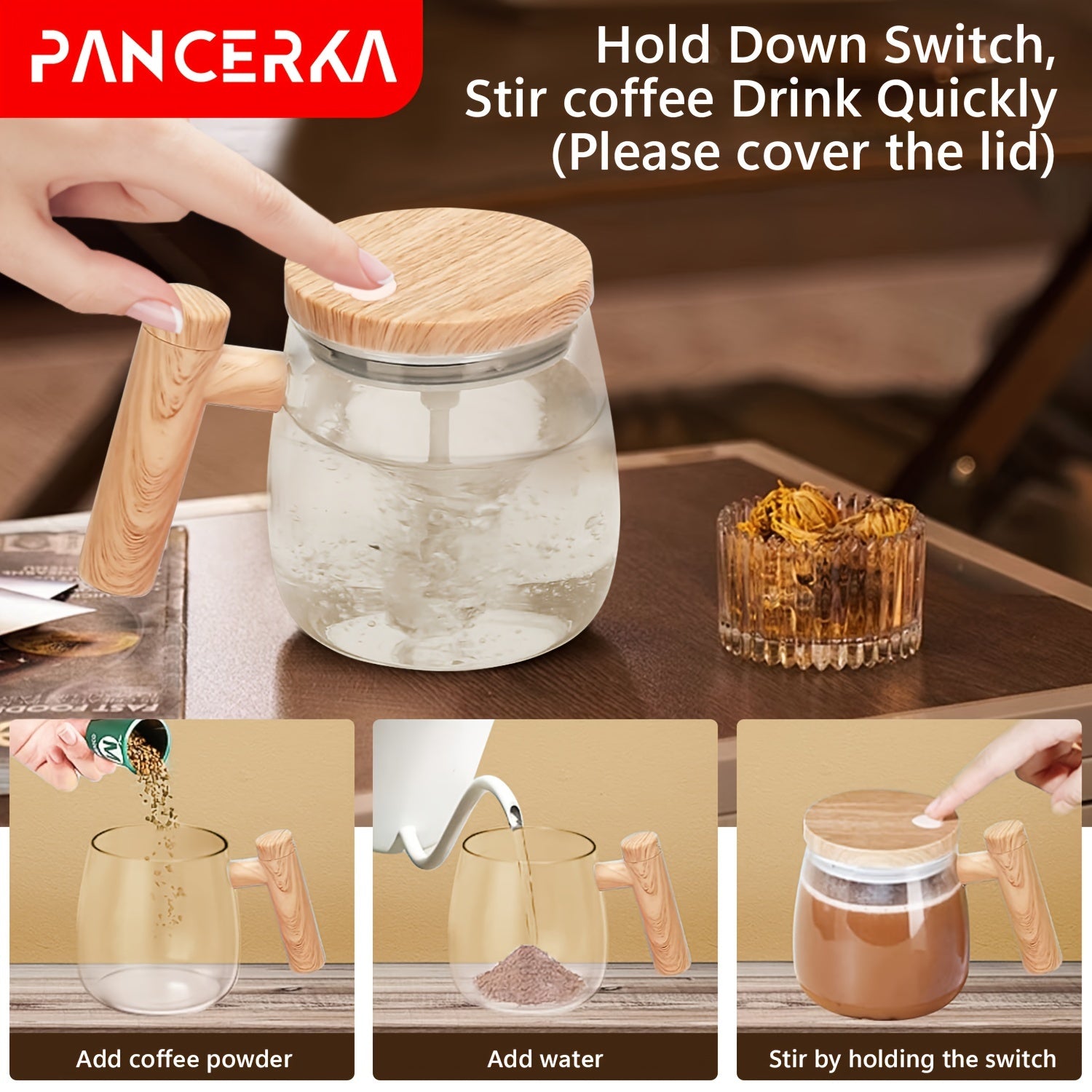 Электрическая кружка из боросиликатного стекла с самовзбалтыванием, герметичной крышкой, портативная, без BPA