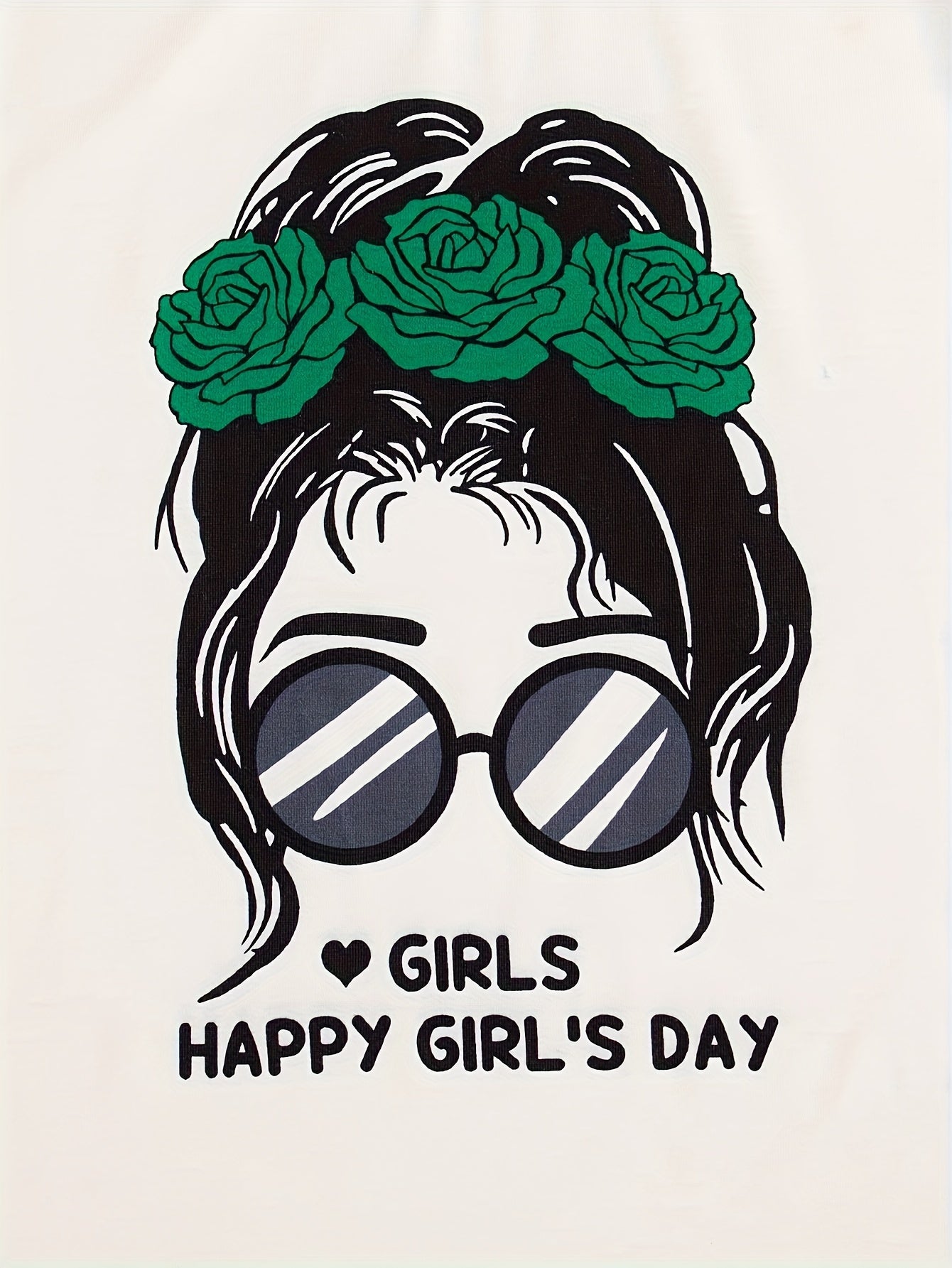 Girls Summer Casual Outfit with Cartoon Print Round Neck T-Shirt and Long Pants