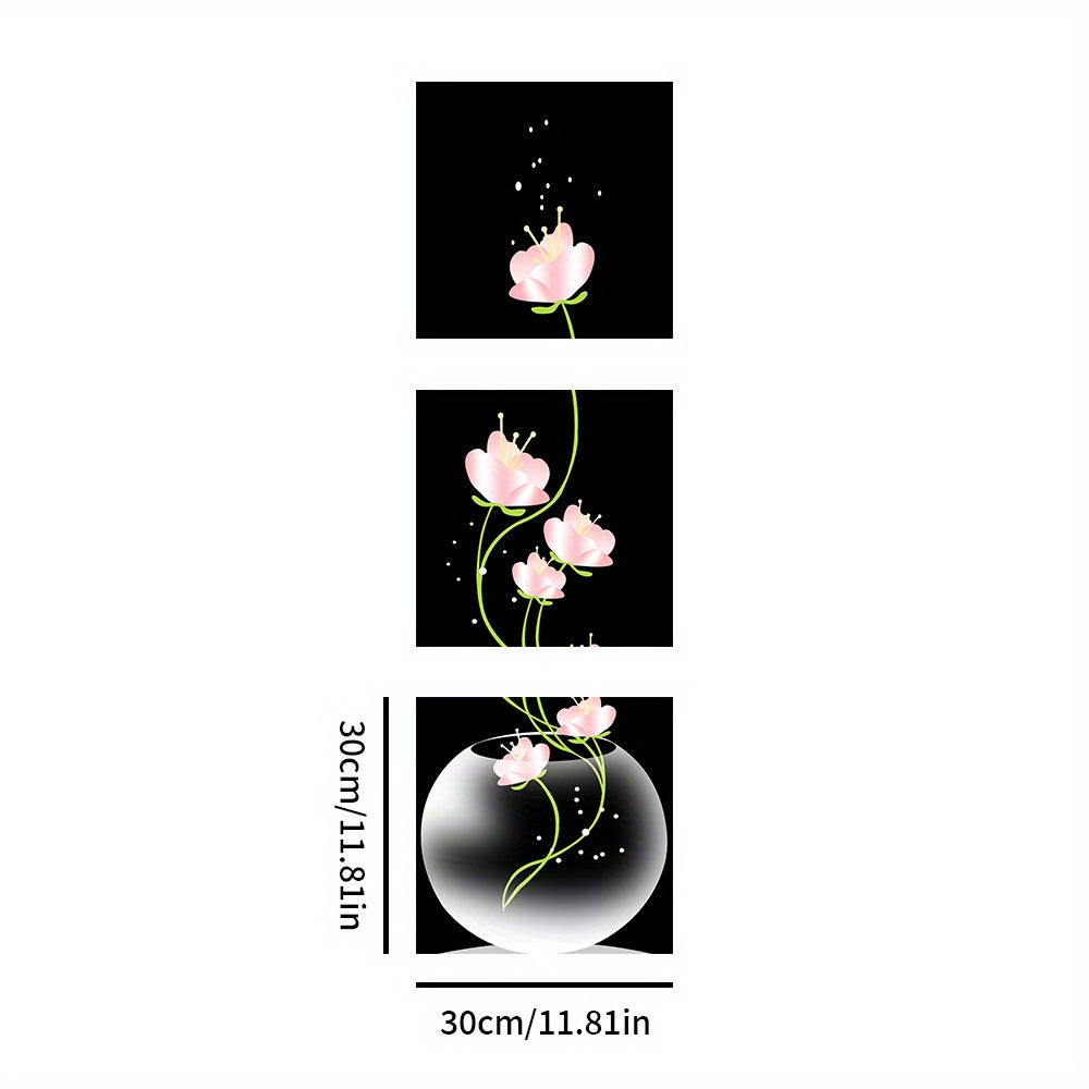 Set of 3 Pink Flower Canvas Wall Art Framesless Floral Landscape Minimalist Decor
