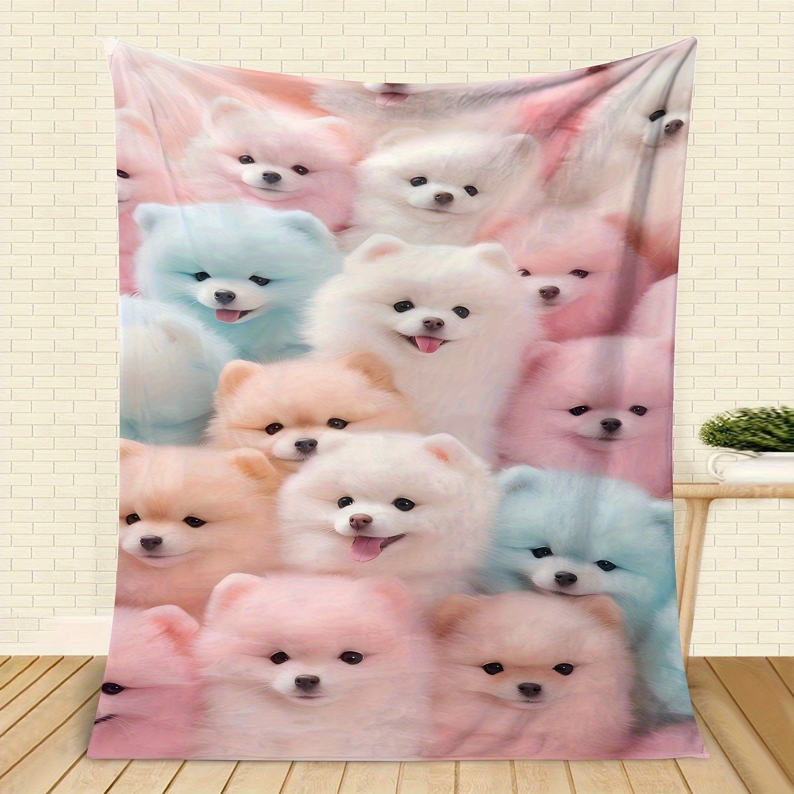 All-Season Flannel Throw Blanket with Pomeranian Dog Pattern Soft Warm Versatile for Sofa Bed Car Office Travel