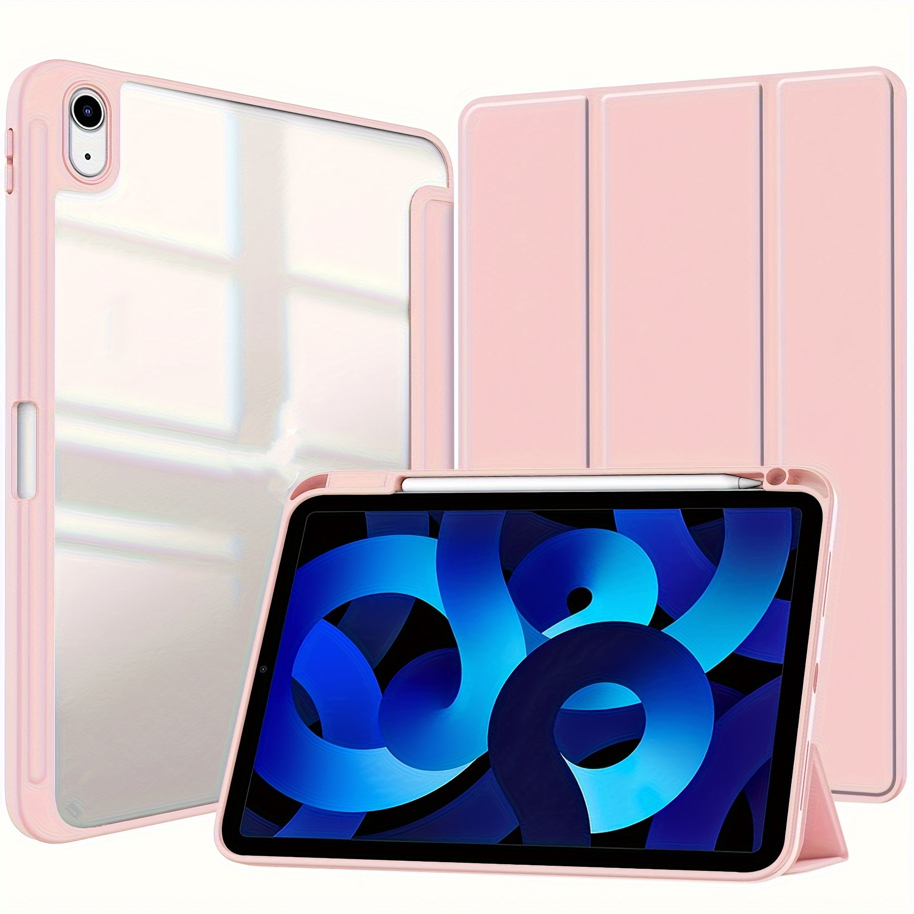 Funda de acrílico transparente duradera para iPad con ranura para bolígrafo y función de sueño/despertar automático para modelos Air y Pro