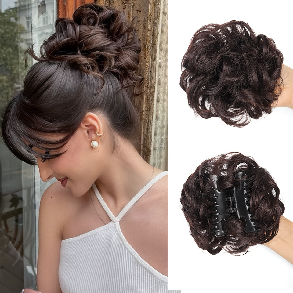 Women’s Messy Bun Hairpiece Beads Curly Wave Claw Clip Extension