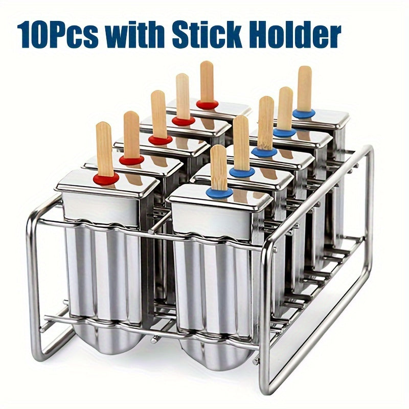 6 or 10 Piece Stainless Steel Popsicle Molds Set with Cover and Sticks