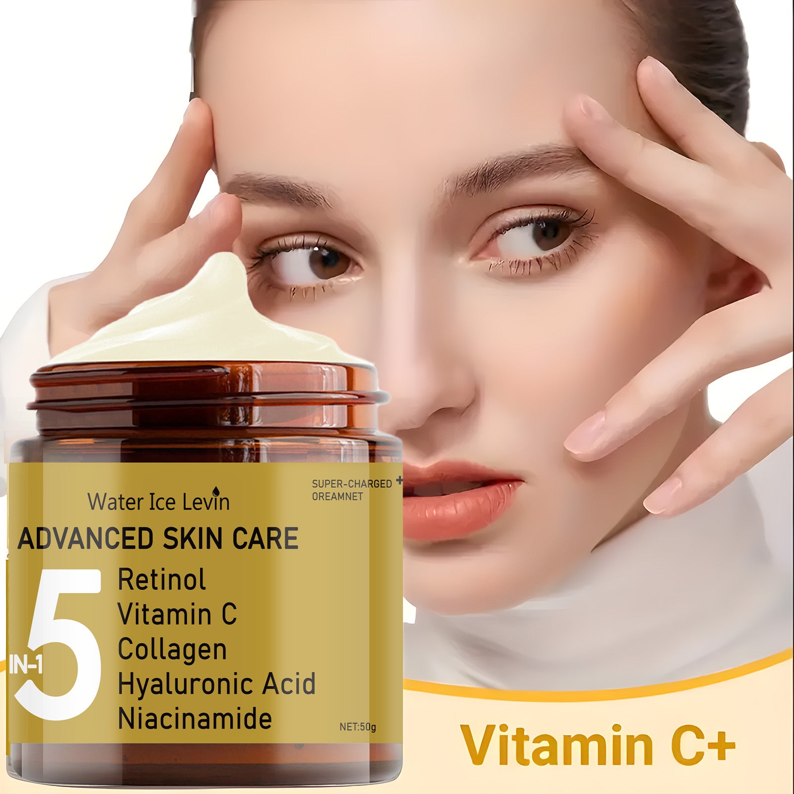 Barcha teri turlari uchun 5-in-1 formulaga ega Retinol kremi tezda terini silliqlashtiradi, unda Vitamin C, Kollagen, Gialuron kislotasi va Nikotinamid mavjud.