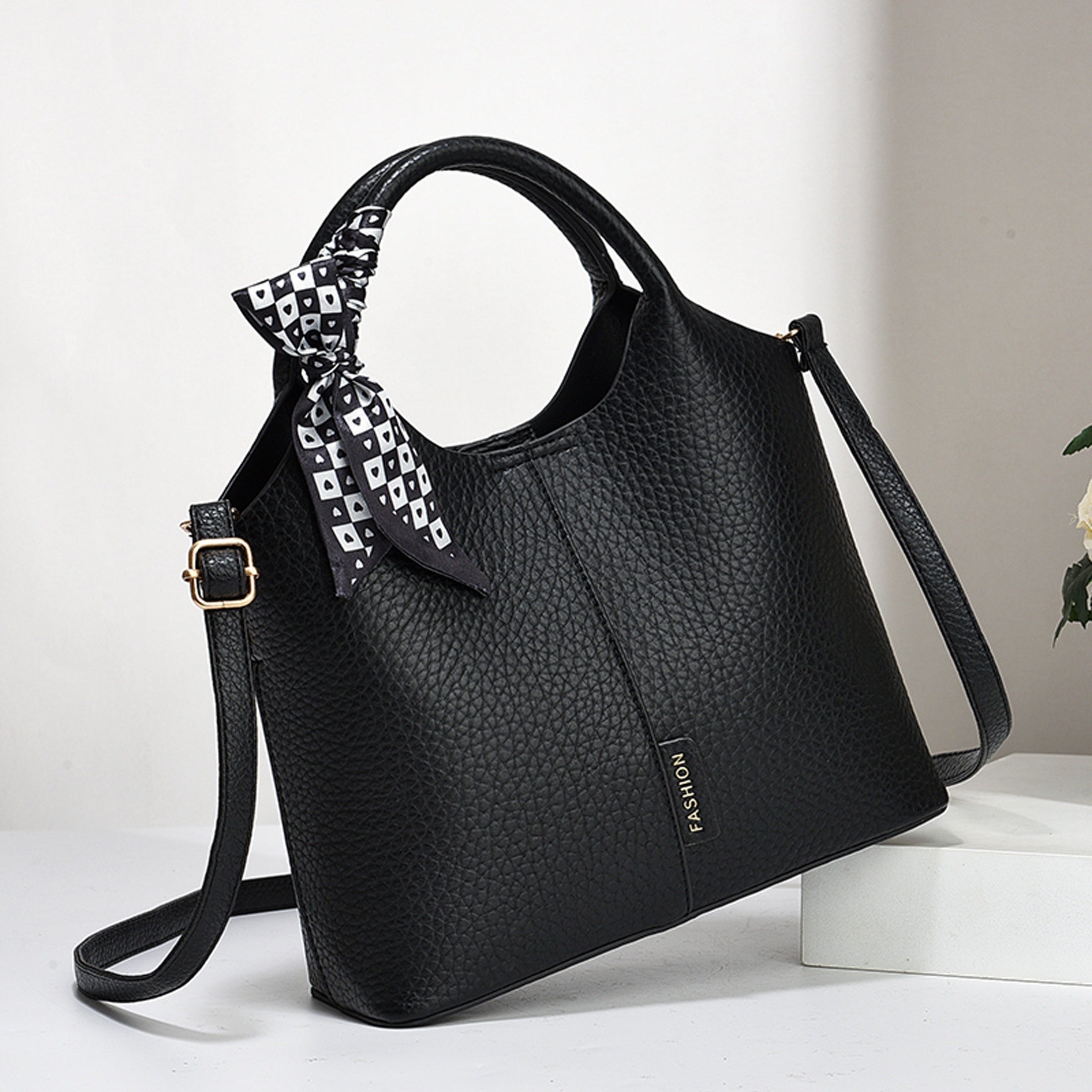 Винтажная сумка-ведро со шарфом, большая вместимость, сумка через плечо, регулируемый ремень, застежка на молнии, складная и без подкладки с окрашенными краями, подходит для бизнеса, свиданий и путешествий.