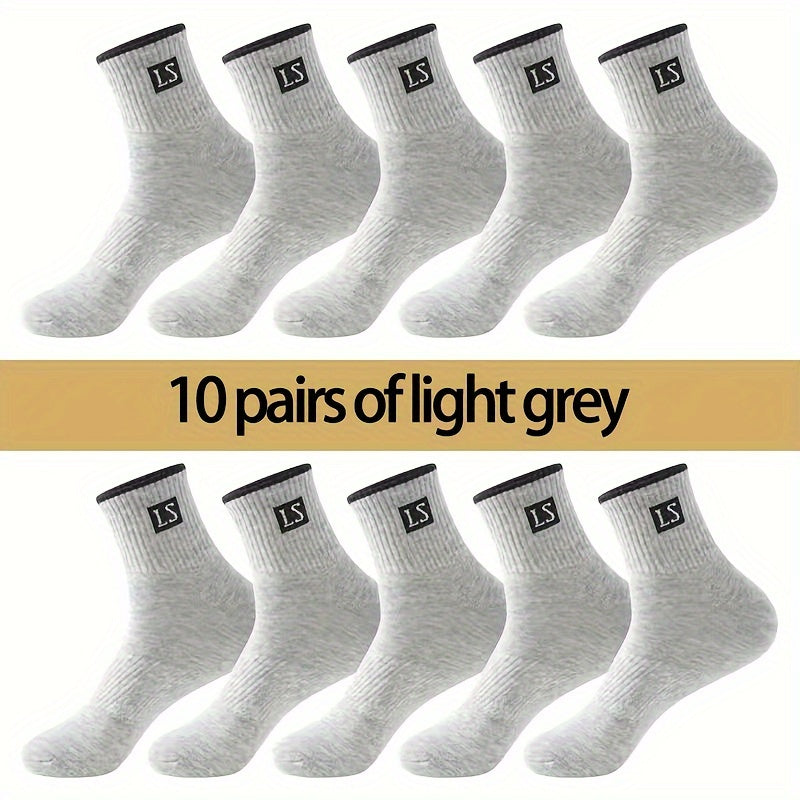 Men's Solid Crew Socks 10 Pairs Breathable Casual Outdoor All Seasons