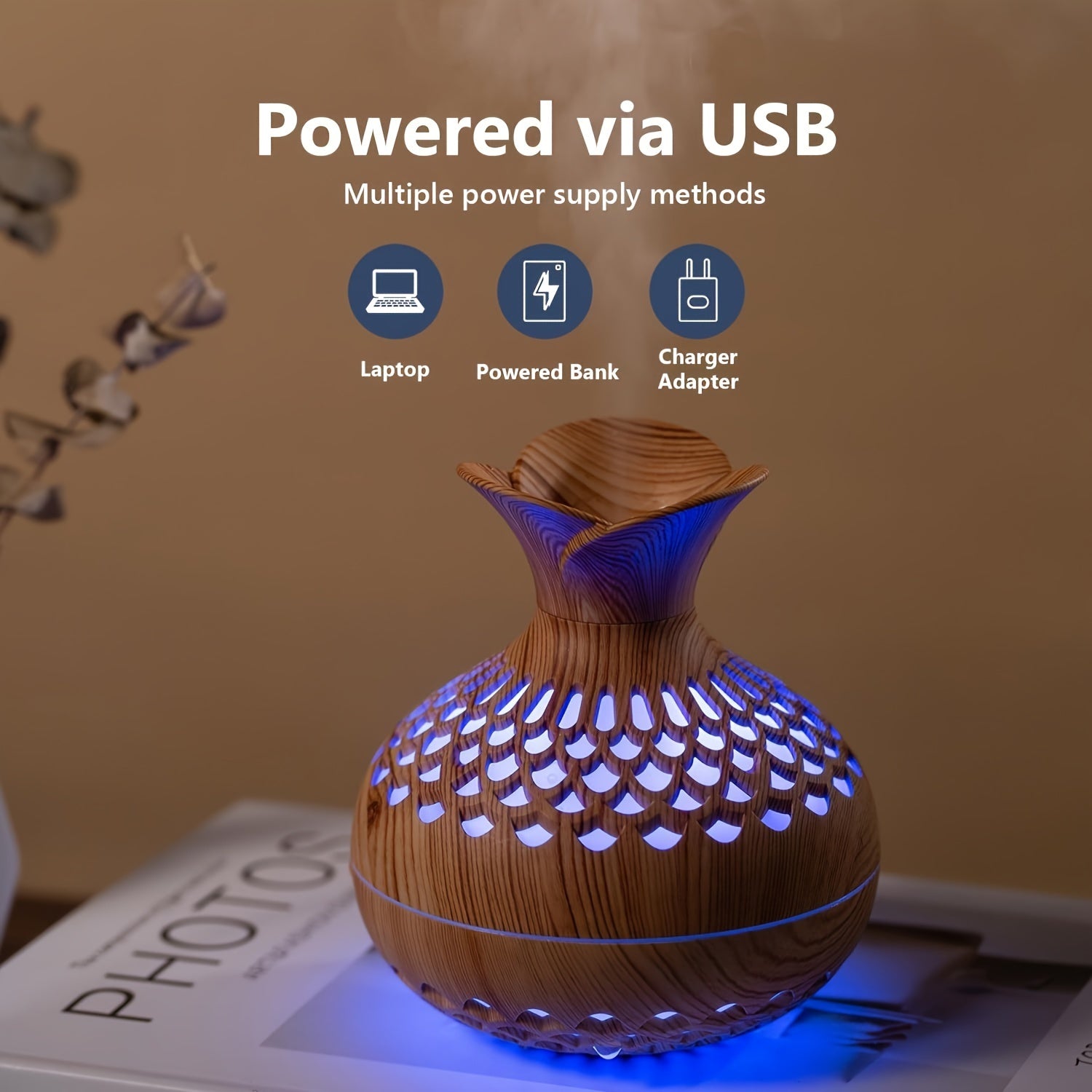 Цветной мини-увлажнитель USB с 3-лепестковой цветочной настольной туманогенератор