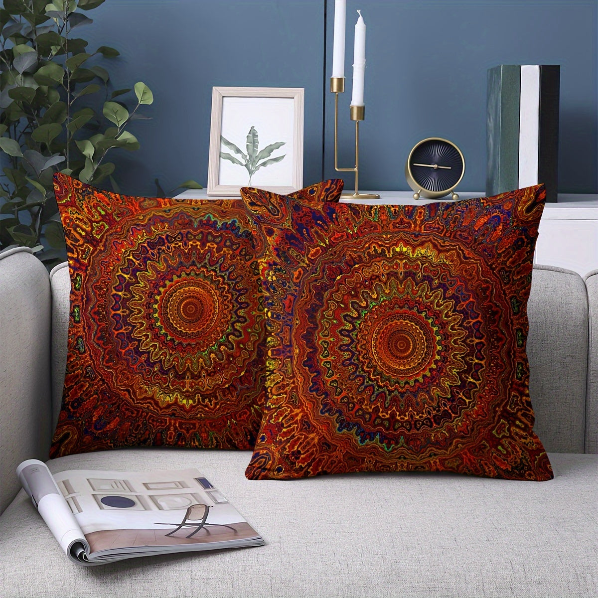 Bohemian Style Pillow Cover 2pcs 45.72cm x 18in Short Plush Double-Sided Printing Modern Art Home Decor