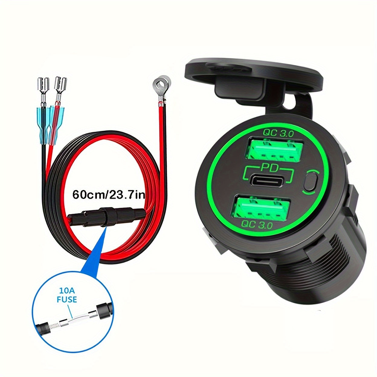 3-In-1 Car Charger USB C QC3.0 PD3.0 Fast Charge 12V 24V Adapter