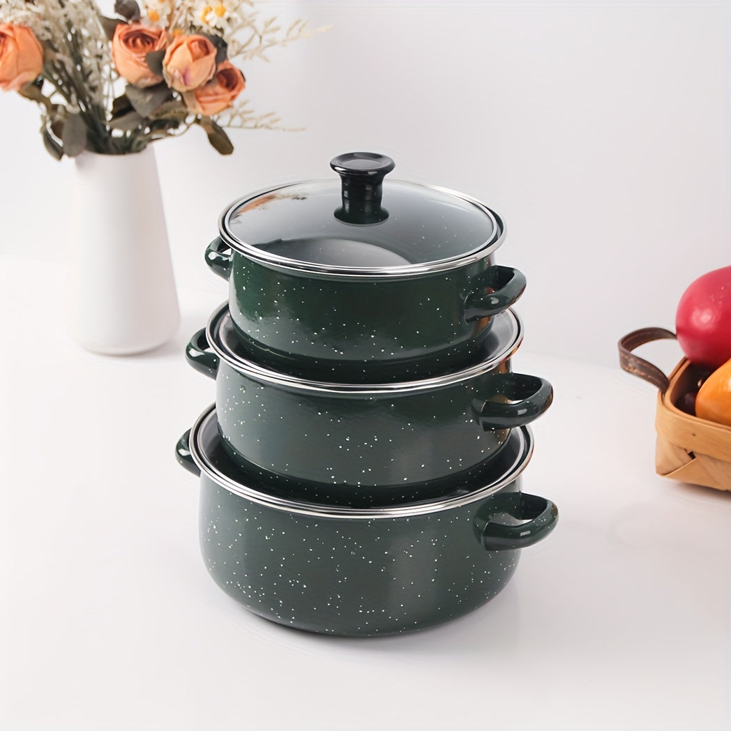 Enamel Cooking Pot Set for Stews and Soups, Lightweight, Induction Compatible