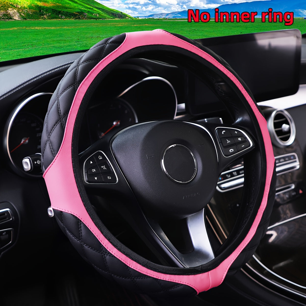 Women's Wear-Resistant PU Leather Steering Wheel Cover 36.83-38.1cm Embroidery