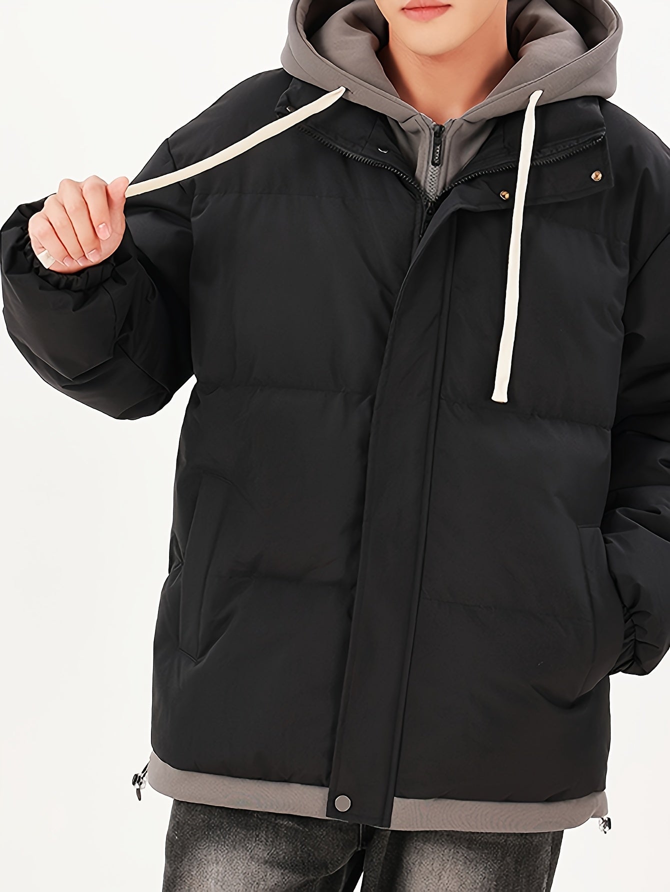 Men's Color-Blocked Hooded Jacket Polyester Casual Outerwear