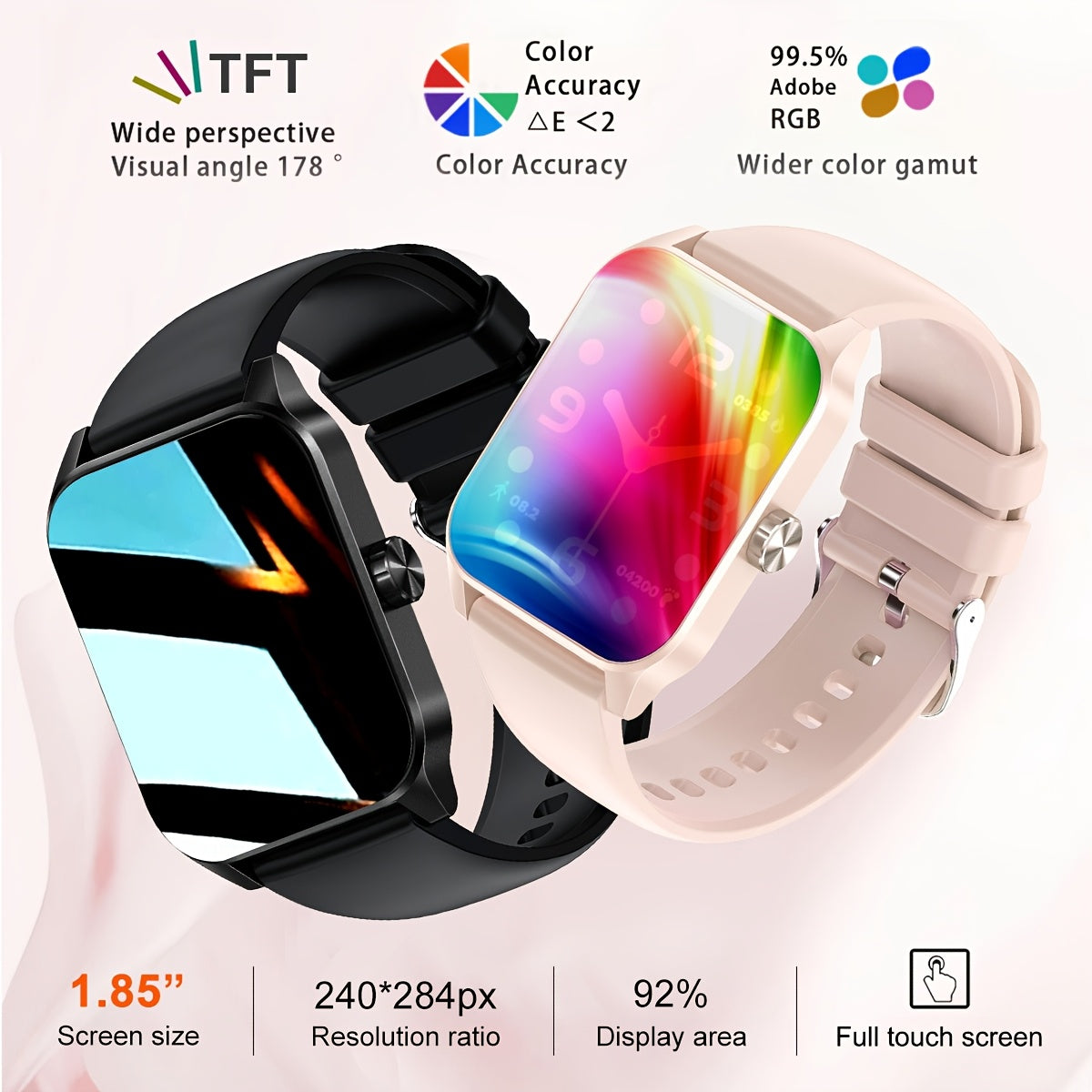 Unisex Smartwatch with 4.7cm HD Touch Screen Water Resistance Wireless 5.0 USB Charging
