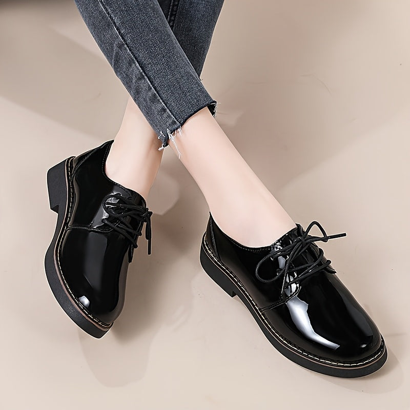 Women’s Black Synthetic Oxford Shoes, Lace-Up, All-Season, Comfortable