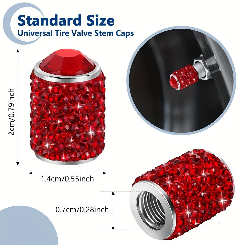 4 Pcs Crystal Tire Valve Stem Caps Universal Car SUV Motorcycle Bicycle Truck