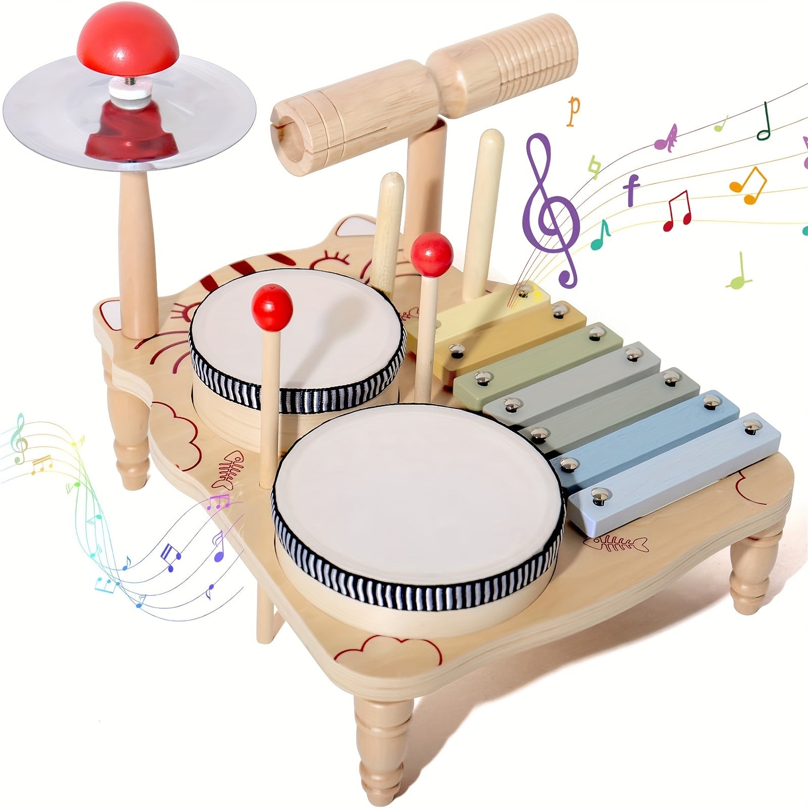 Kids Drum Set with Tambourines 10-in-1 Musical Instruments for Toddlers Preschool Percussion Toys